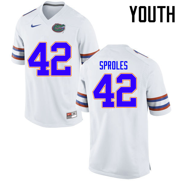 Youth Florida Gators #42 Nick Sproles College Football Jerseys Sale-White - Click Image to Close